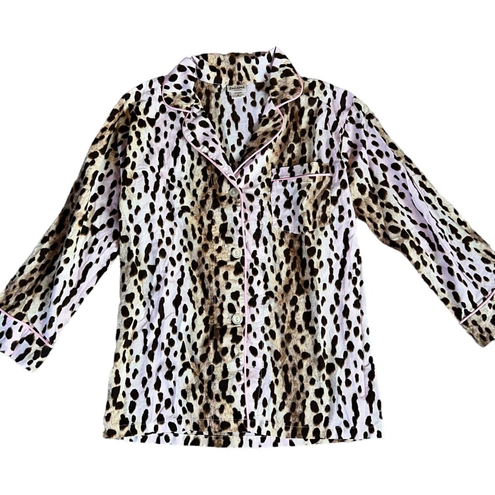 EUC BedHead Animal Print Long Sleeve Button-Up Brown/Pink Collared Top Size  M